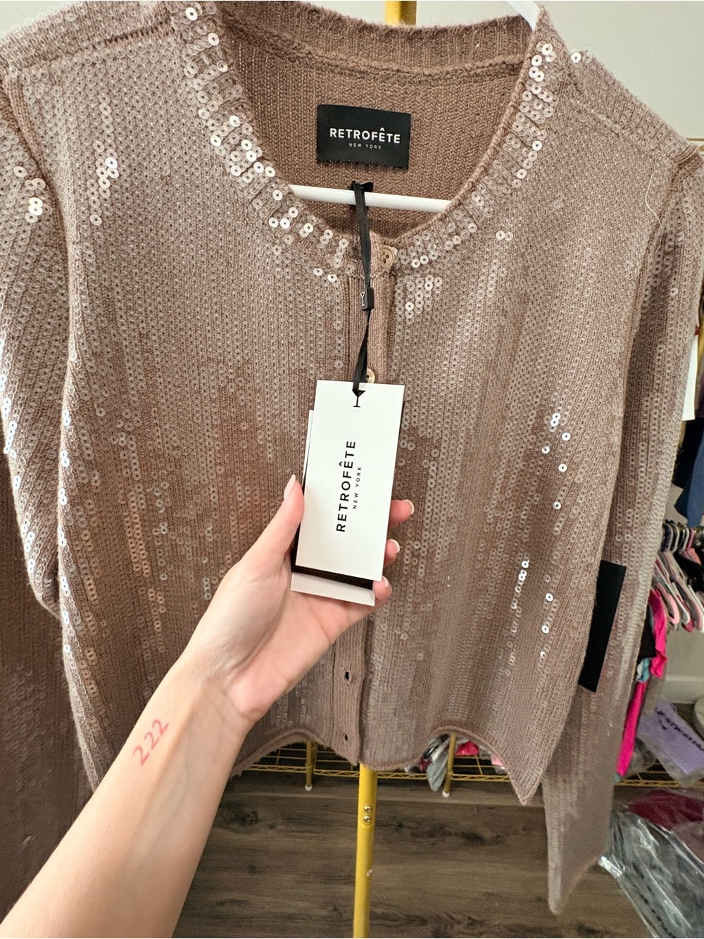 Retrofete Sequin Cardigan in Taupe